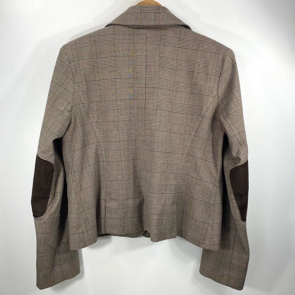 Mossimo Classic Chocolate Brown and Cream Glen Check Plaid Blazer Suit Jacket M - Picture 3 of 16